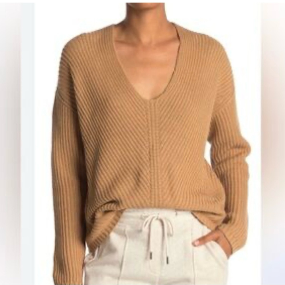 UGG V-Neck Cotton Ribbed Oversized Criss Sweater Office Neutral